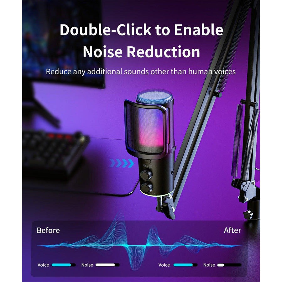 Onikuma M530 RGB USB Condenser Microphone with Multifunctional Knob & Monitoring