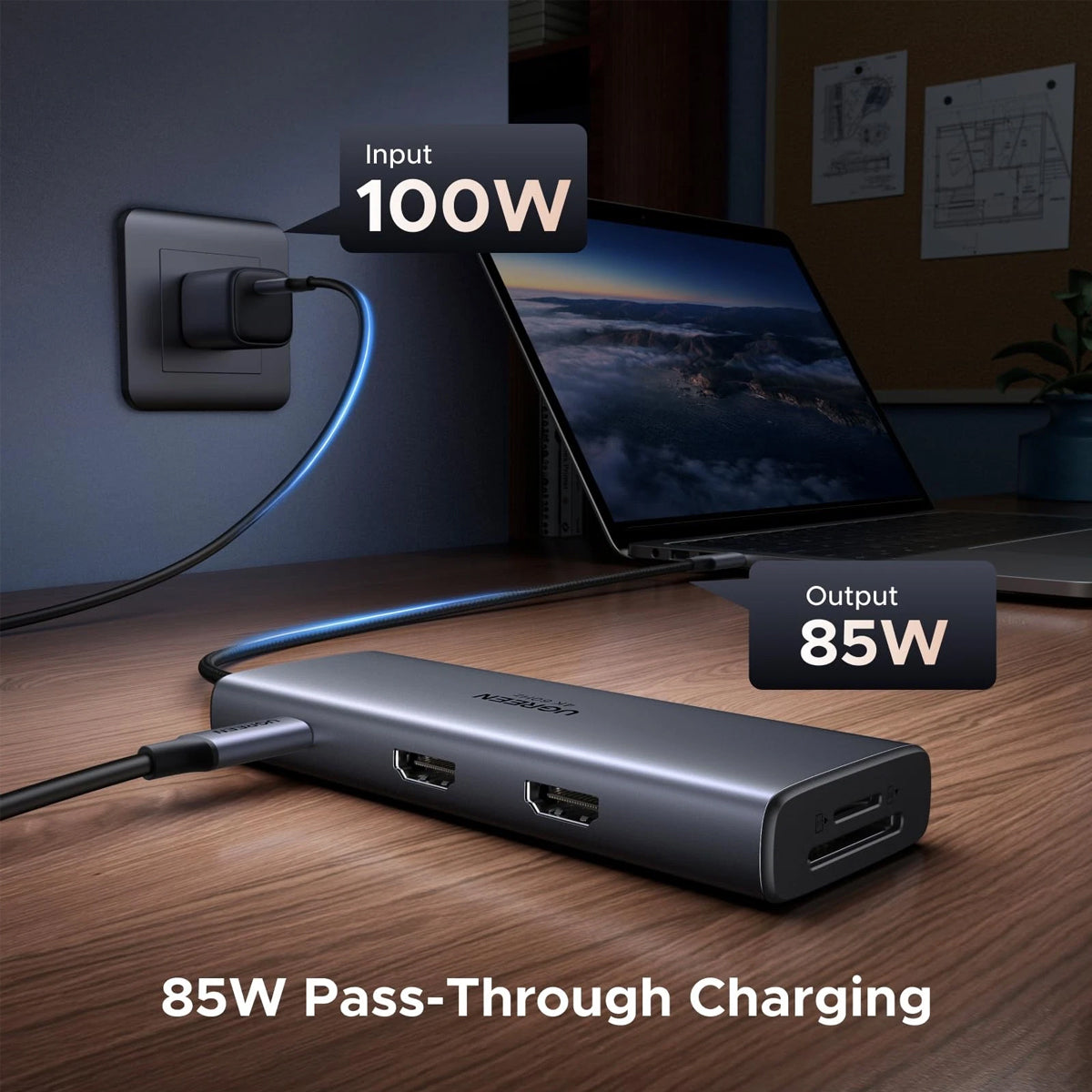 Ugreen 9-in-1 USB-C Hub - USB-C to + 2xHDMI + USB3.0 + USB-A 2.0 + SD + TF + PD - 38cm