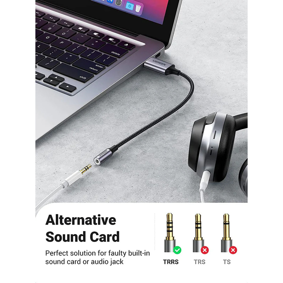 Ugreen USB-A to 3.5mm External Stereo Sound Adapter - 25cm (Dark Gray)