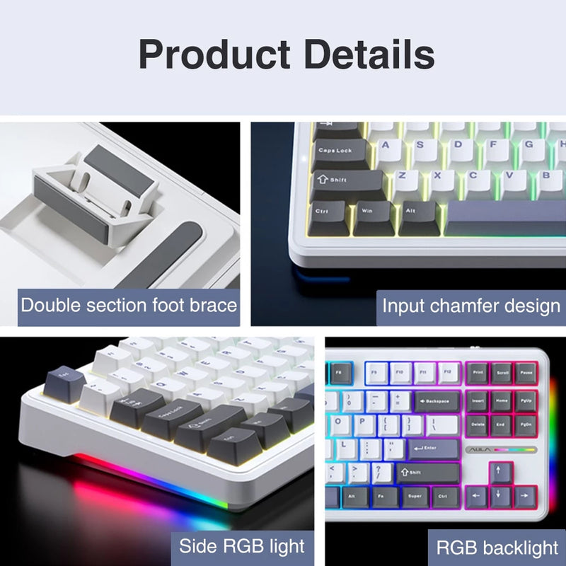 Aula F87 Wireless & Bluetooth 87 Keys Hot-Swappable Mechanical Keyboard (White/Grey/Blue)