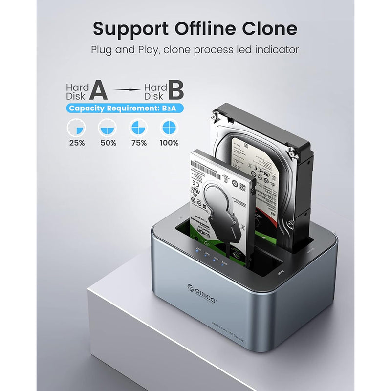 ORICO 2 Bay Hard Drive Dock HDD/SSD (6626C3-C-V1-US-GY-BP-HW)