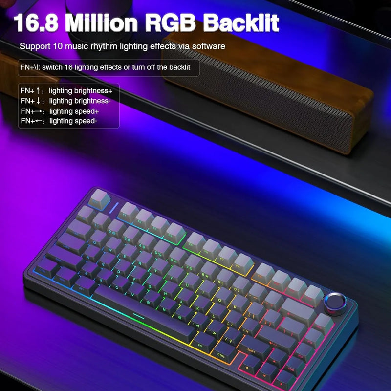 Aula F75 RGB Tri-Mode Type-C 75% 80-Key Gasket Structure Hot-Swap Mechanical Gaming Keyboard