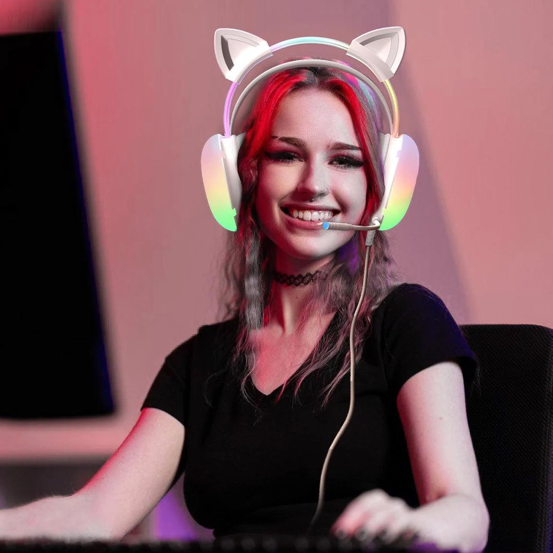 Onikuma X25 Cat Ears RGB Professional Gaming Headset with Noise Cancellation Microphone