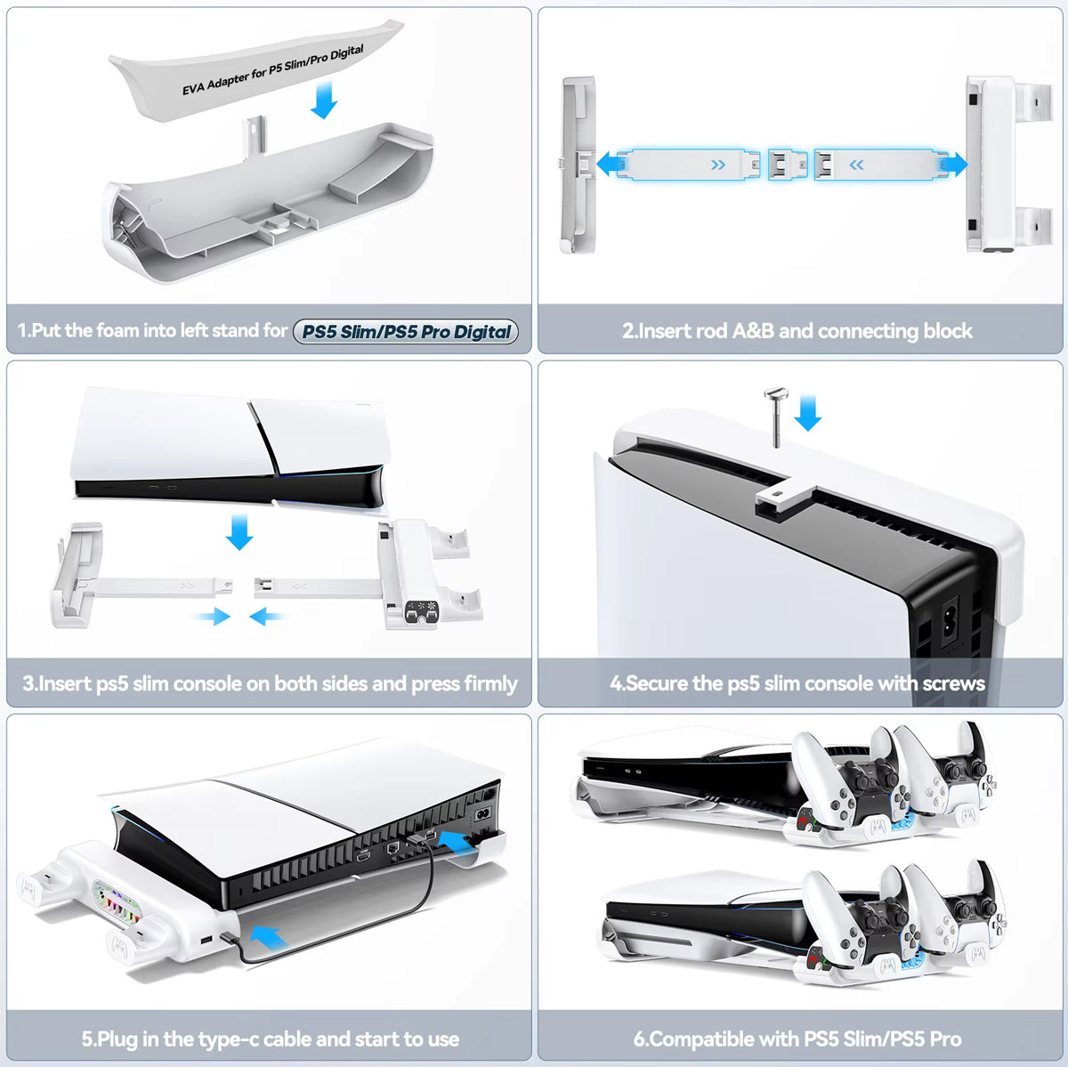 OIVO Horizontal Cooling Stand with Controller Charger for PS5 Slim / PS5 Pro (White)