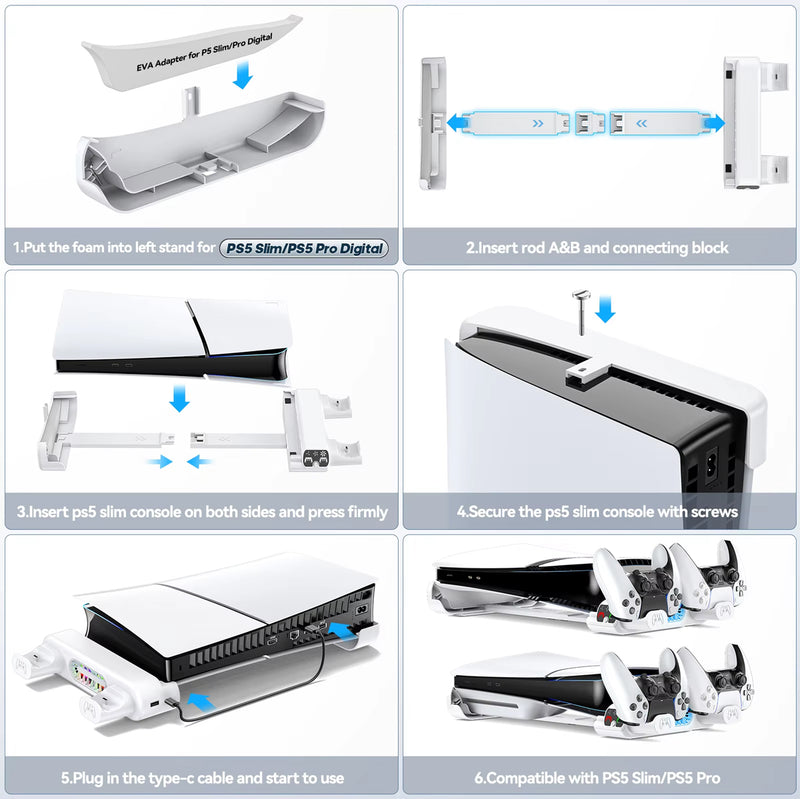 OIVO Horizontal Cooling Stand with Controller Charger for PS5 Slim / PS5 Pro (White)