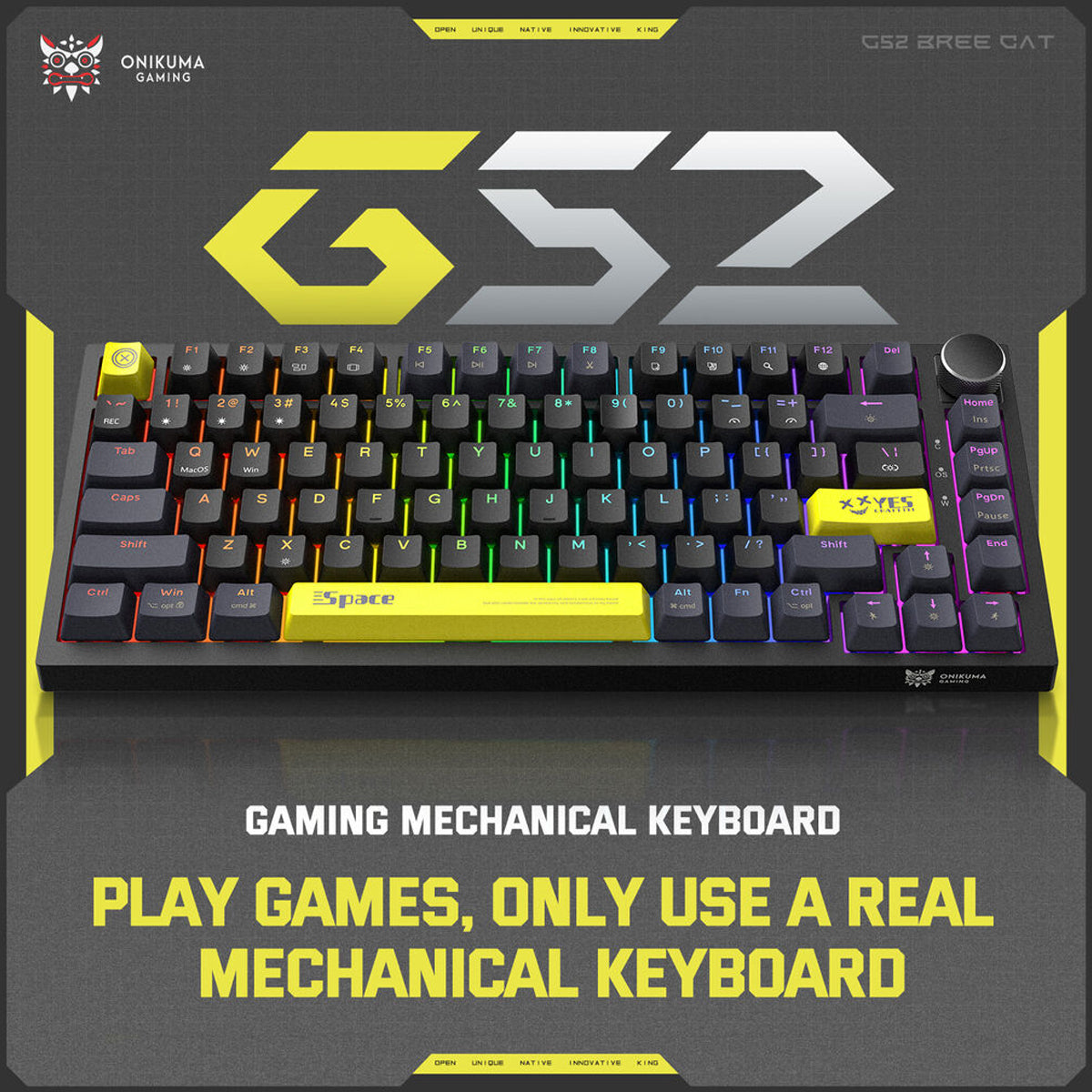 Onikuma G52 RGB 82 Keys Mechanical Keyboard (Black)