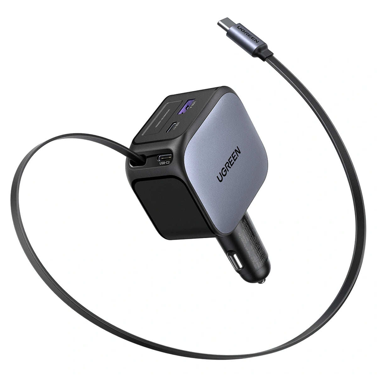Ugreen Nexode 145W 2xUSB-C + 1xUSB-A Fast Car Charger with Retractable Cable