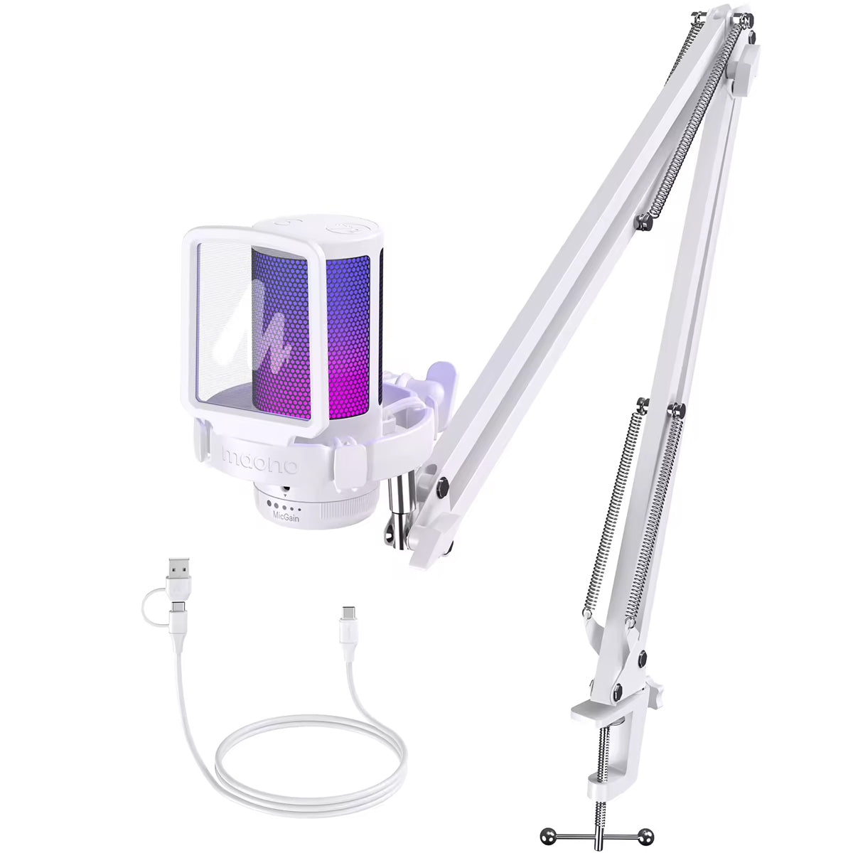 Maono DGM20S Gamerwave Condenser USB Gaming RGB Noise Canceling Microphone With Boom Arm