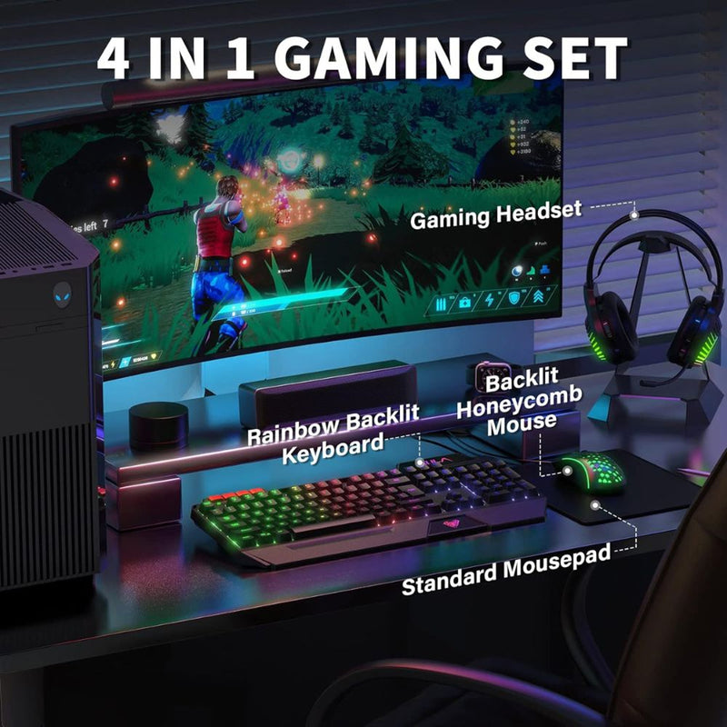 Aula T650 4-in-1 Gaming Combo - Wired Membrane Keyboard/Mouse/Headset/Mouse Pad
