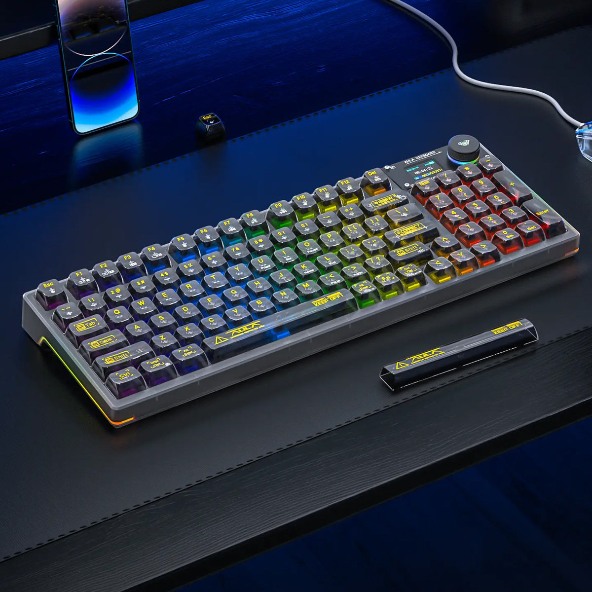 Aula F98 Pro Wireless & Bluetooth 99 Keys 3-In-1 Hot-Swappable Mechanical Keyboard (Black)