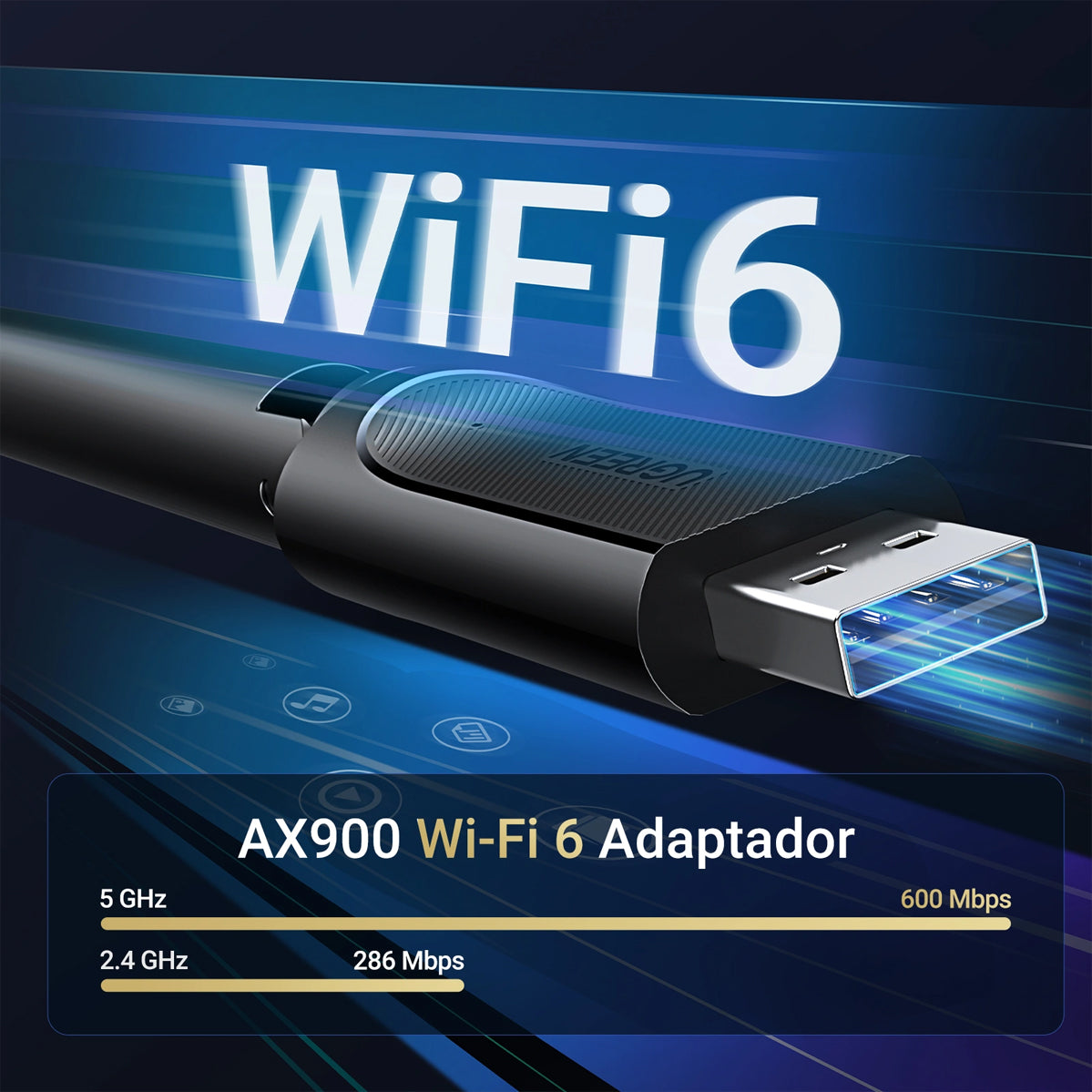 Ugreen AX900 USB-A High-Gain Dual Band Wi-Fi Adapter (CM763/35265)