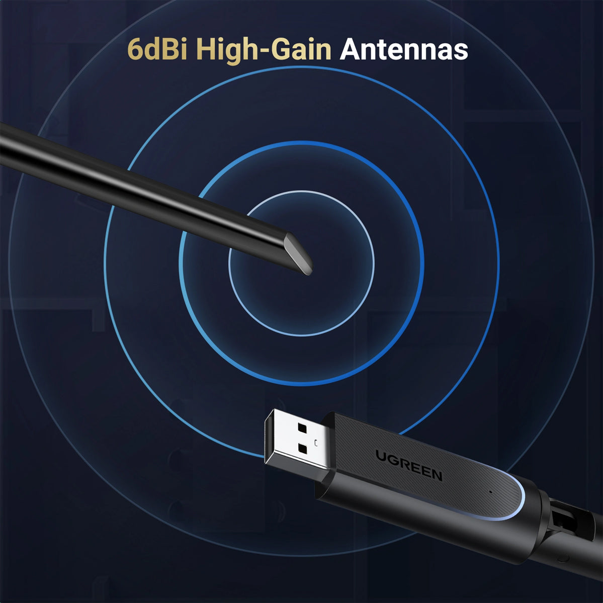 Ugreen AX900 USB-A High-Gain Dual Band Wi-Fi Adapter (CM763/35265)