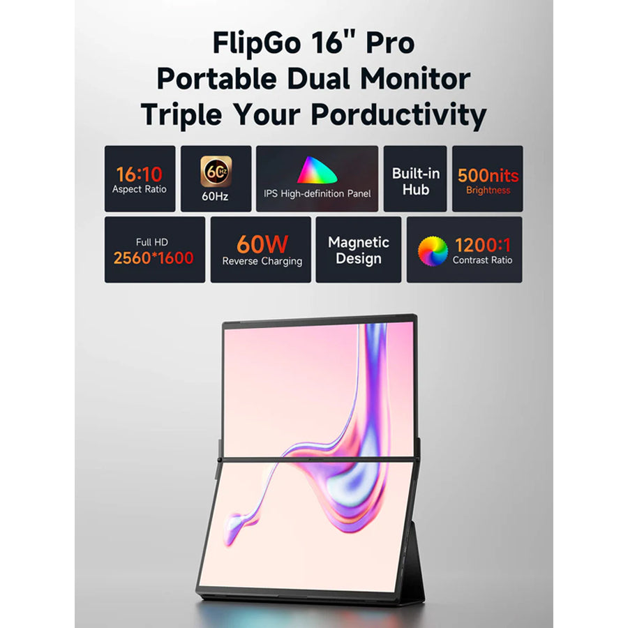 JSAUX FlipGo Pro 16" Dual Stacked Portable Monitor (Black) (PM0205)