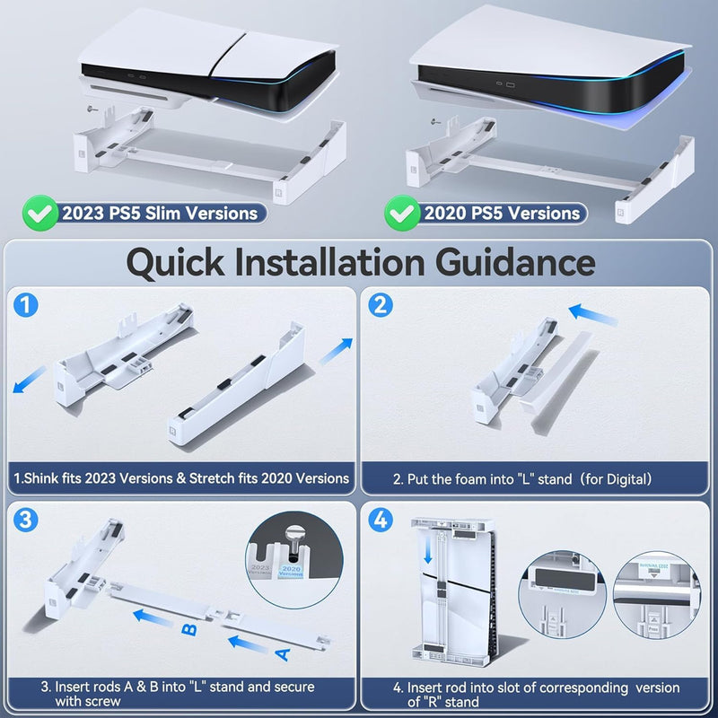 OIVO Adjustable Horizontal Stand for PS5 / PS5 Slim / PS5 Pro (White)