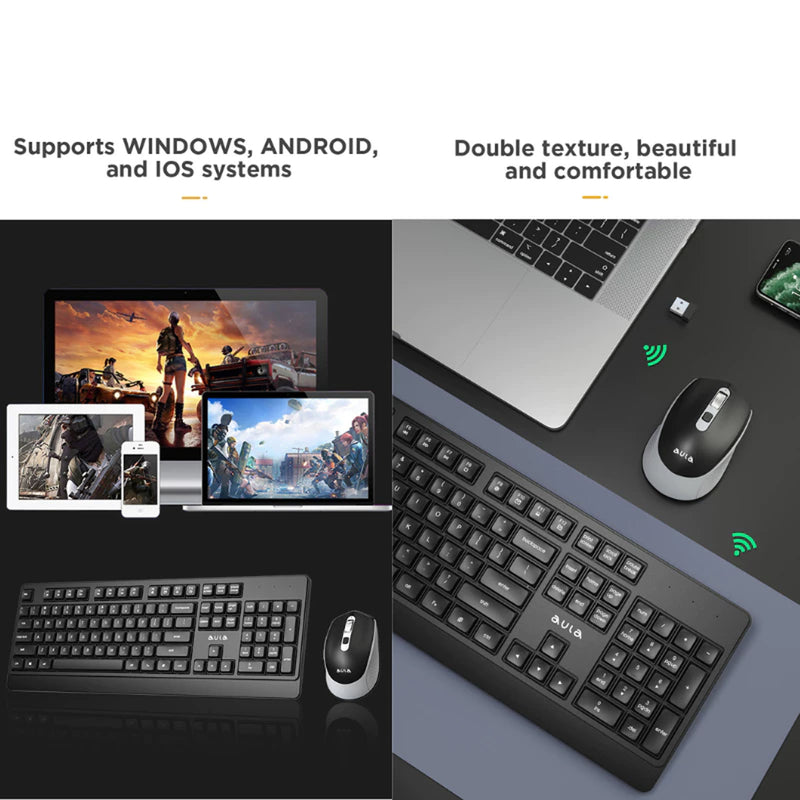 Aula AC203 2.4GHz Wireless Keyboard & Mouse Combo (Black)