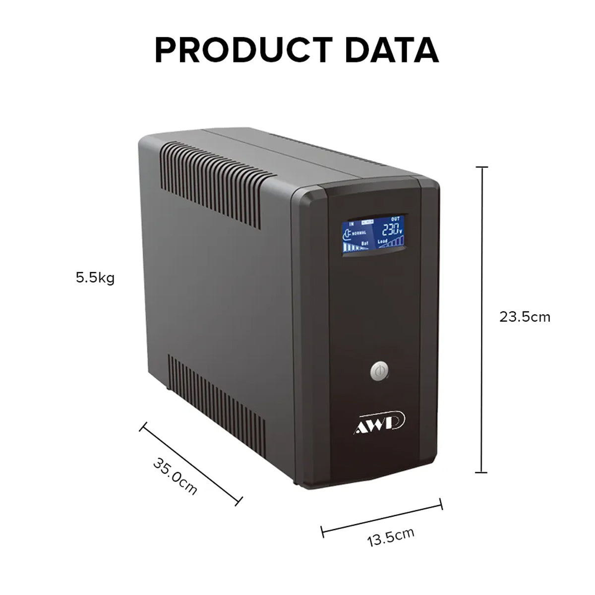 AWP Aide Pro LCD 1000VA 600W Line-Interactive UPS with Stabilizer