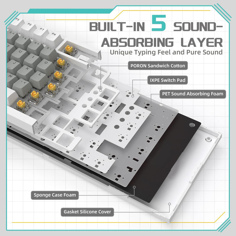 Ajazz AK820 White Backlit Wired 75% Hot-Swappable Mechanical Keyboard