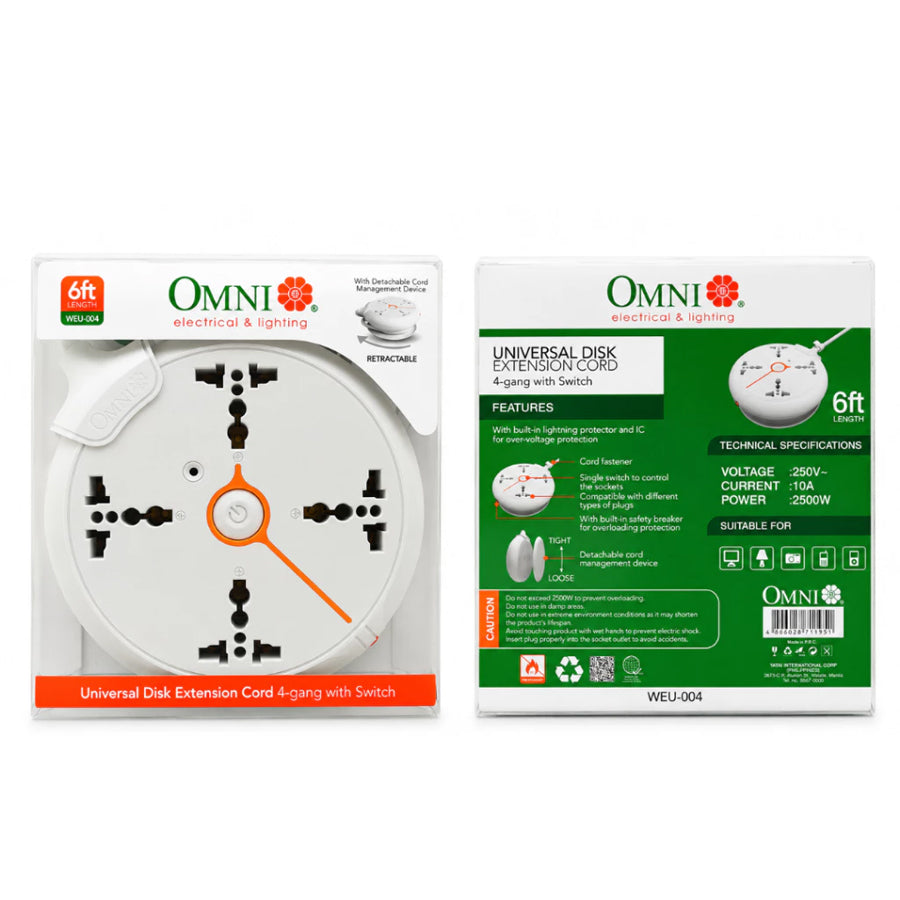 OMNI Universal Disk Extension Cord 4-Gang with Switch (WEU-004)