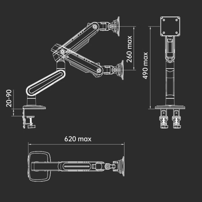 North Bayou Heavy Duty Single Deskmount Gaming Monitor Arm (up to 60" or 20Kg)