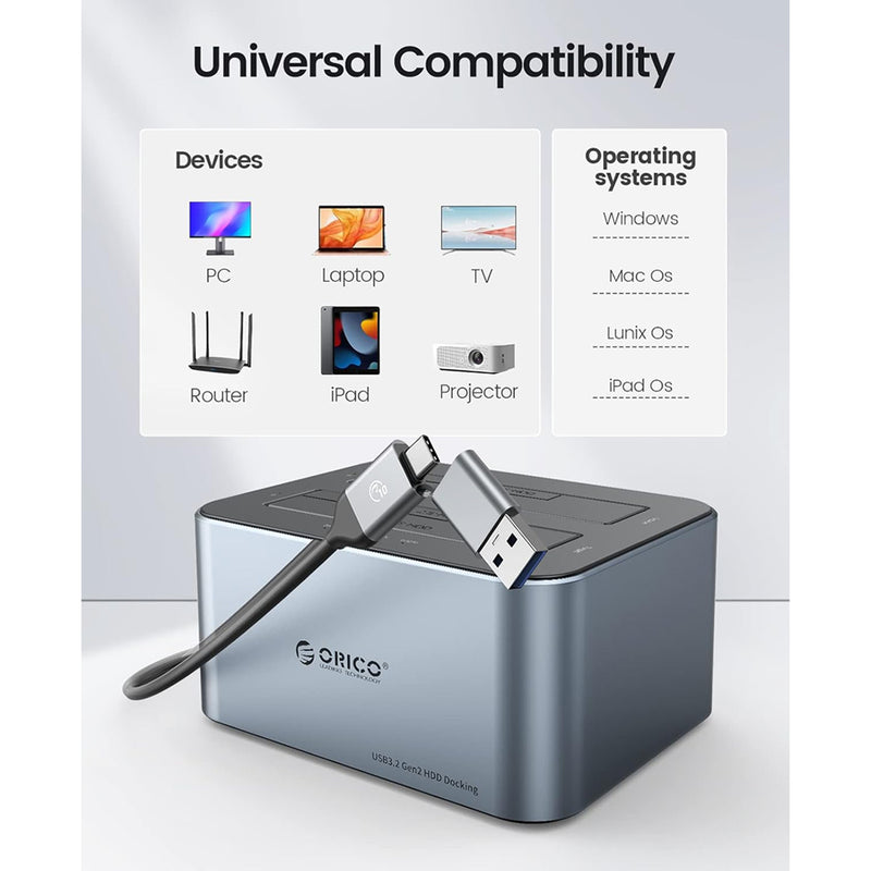 ORICO 2 Bay Hard Drive Dock HDD/SSD (6626C3-C-V1-US-GY-BP-HW)