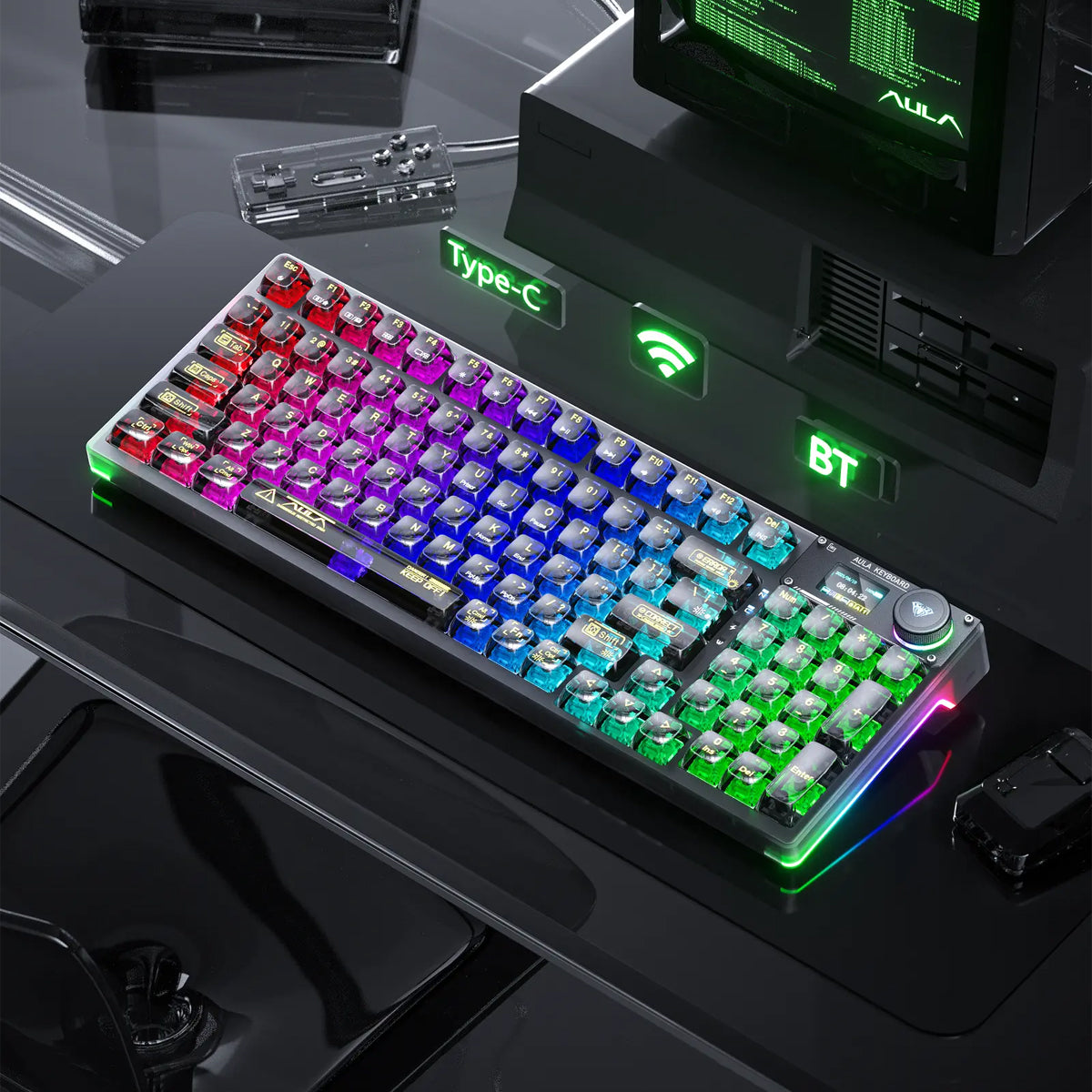 Aula F98 Pro Wireless & Bluetooth 99 Keys 3-In-1 Hot-Swappable Mechanical Keyboard (Black)