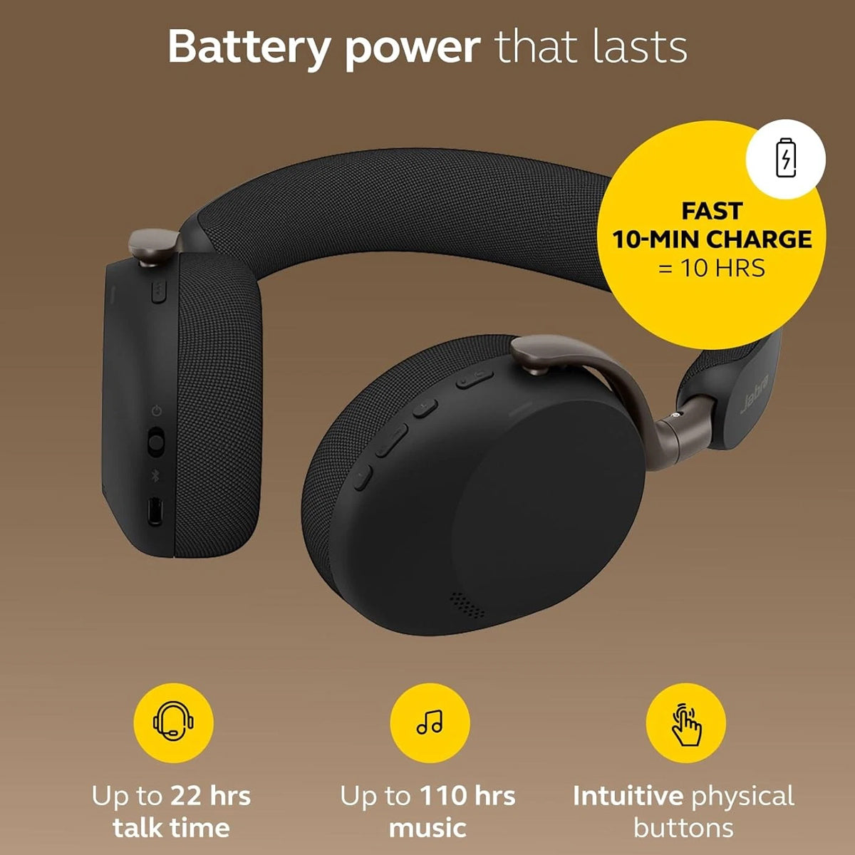 Jabra Evolve3 75 MS Link390c USB-C Wireless Headset With Dongle (Black)