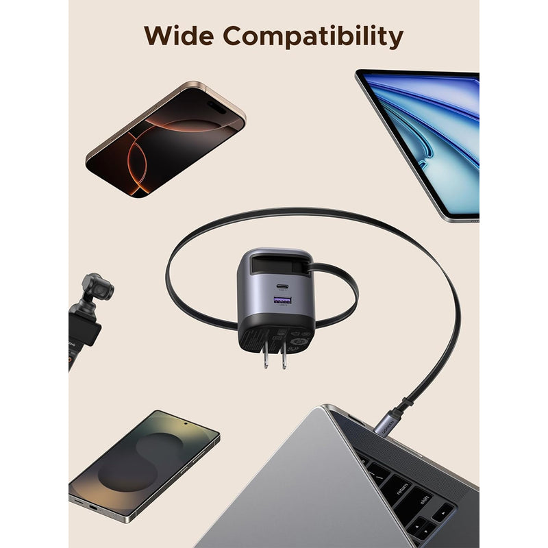 Ugreen Nexode Pro 45W 1xUSB-C + 1xUSB-A GaN Fast Charger with Type-C Retractable Cable (X614/65821)