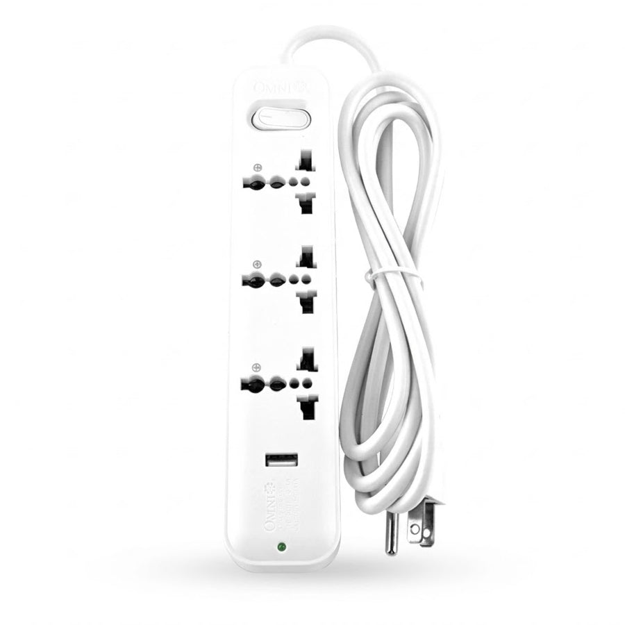 Usb B Coonection OMNI Travel Extension Cord 3-Gang with USB Outlet & Switch