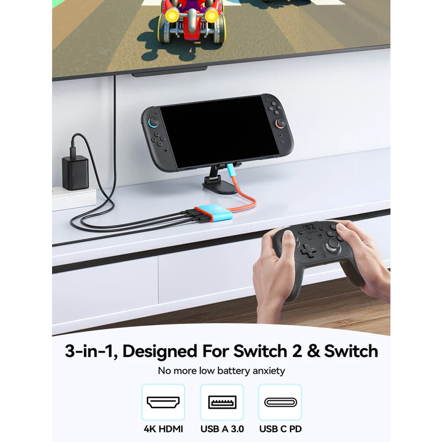 JSAUX Portable 3-in-1 TV Adapter 0.18m for Nintendo Switch 2 (Blue) (CV0087)