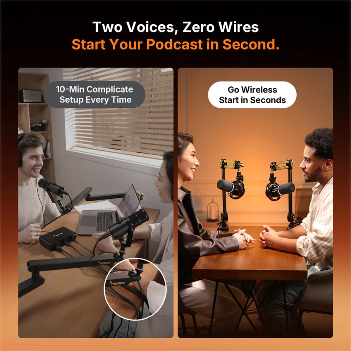 Maono PD200WT Hybrid Podcast Dynamic Wireless RGB Microphone (Black)
