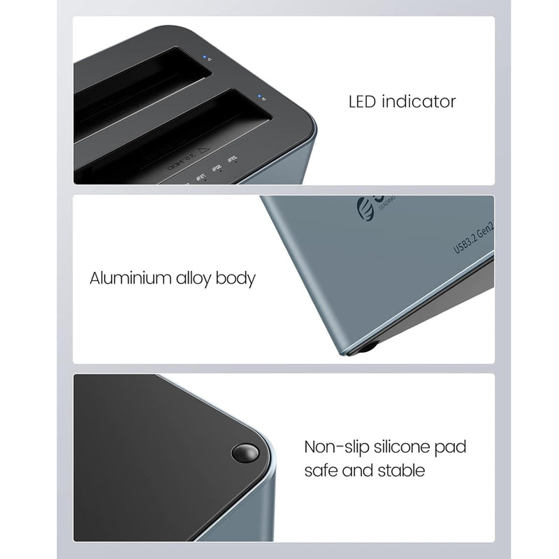 ORICO 2 Bay Hard Drive Dock HDD/SSD (6626C3-C-V1-US-GY-BP-HW)