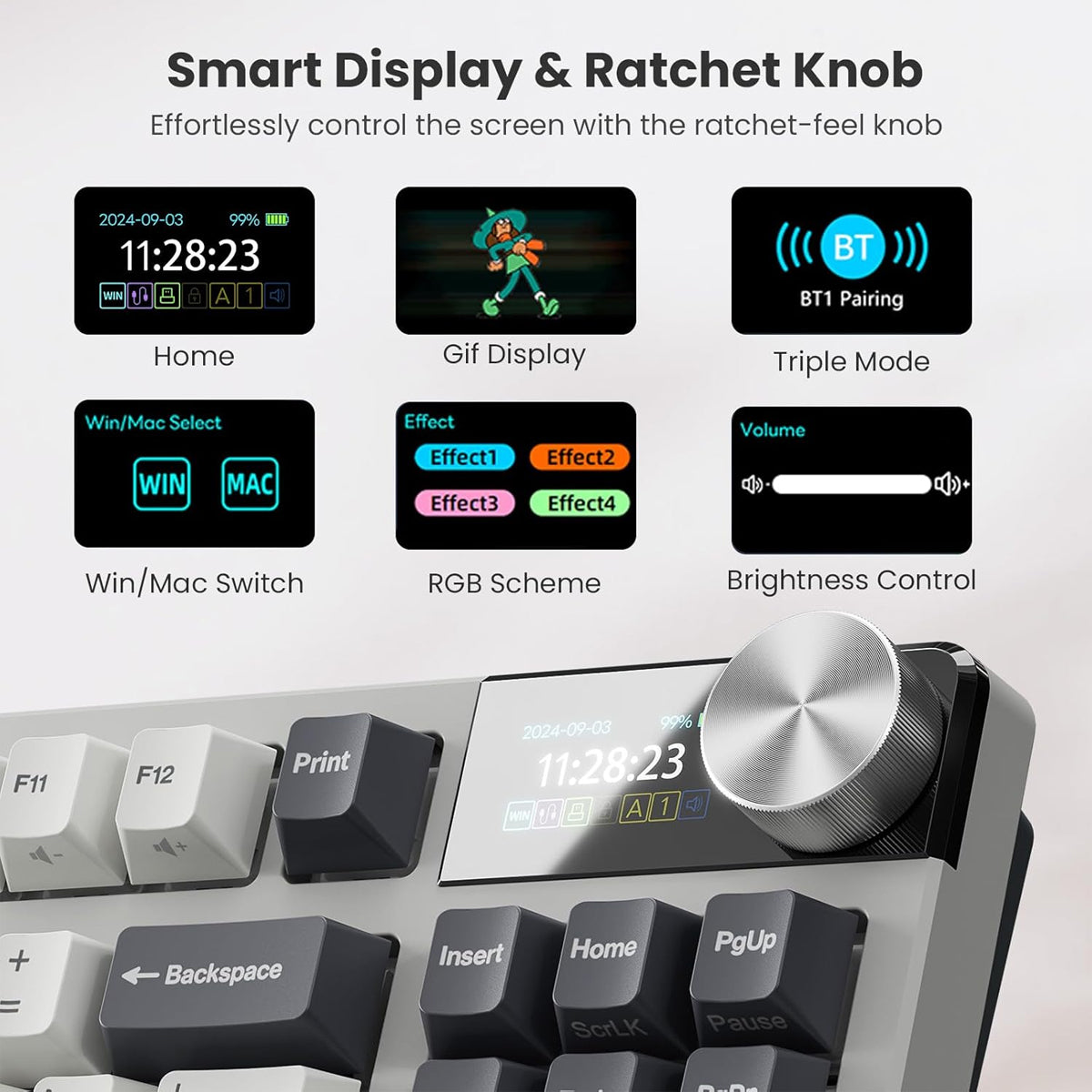Royal Kludge RK-S85 Tri-Mode RGB 85 Keys Hot Swappable Mechanical Keyboard White Night