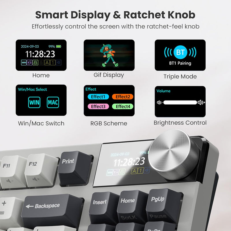 Royal Kludge RK-S85 Tri-Mode RGB 85 Keys Hot Swappable Mechanical Keyboard White Night