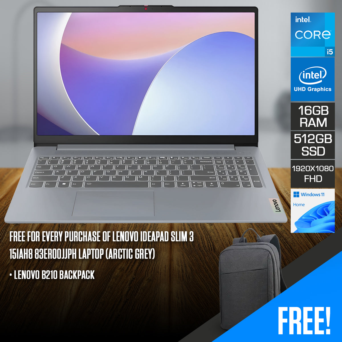 Lenovo IdeaPad Slim 3 15IAH8 83ER00JJPH Laptop (Arctic Grey)