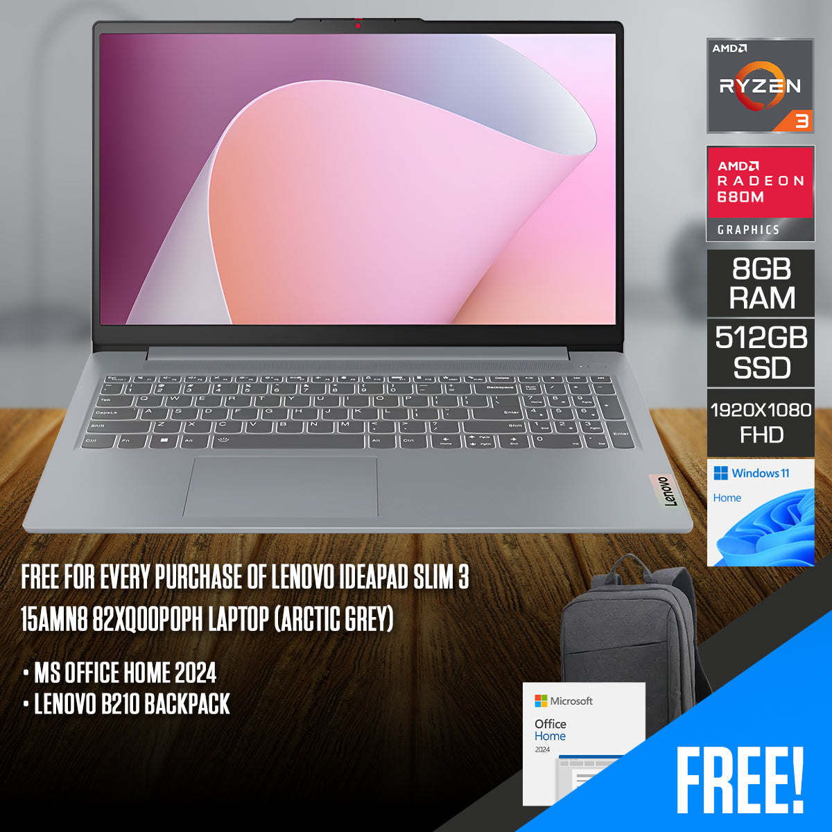 Lenovo IdeaPad Slim 3 15AMN8 82XQ00P0PH Laptop (Arctic Grey)