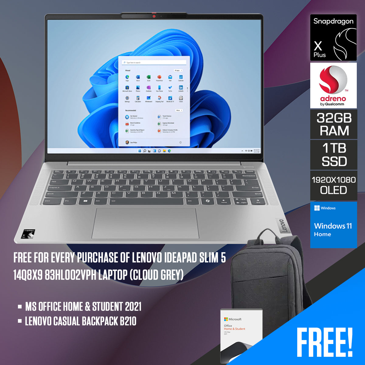 Lenovo IdeaPad Slim 14Q8X9 83HL002VPH Laptop (Cloud Grey) 14