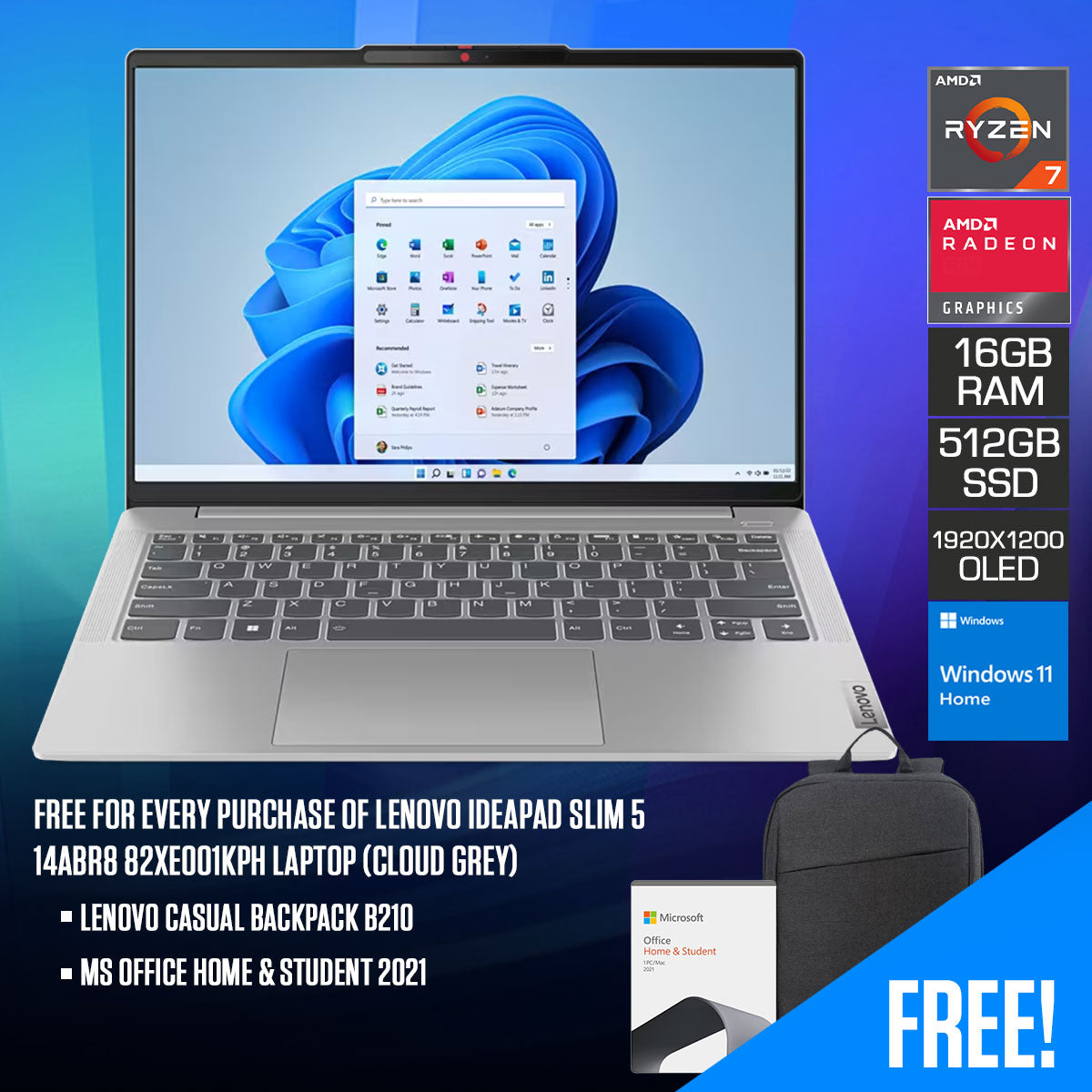 Lenovo Ideapad Slim 5 14ABR8 82XE001KPH 14" WUXGA OLED Laptop 
