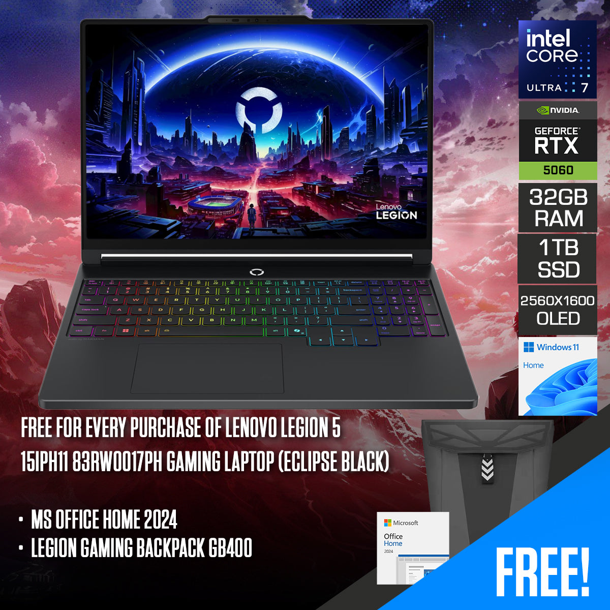 Lenovo Legion 5 15IPH11 83RW0017PH Gaming Laptop (Eclipse Black) 