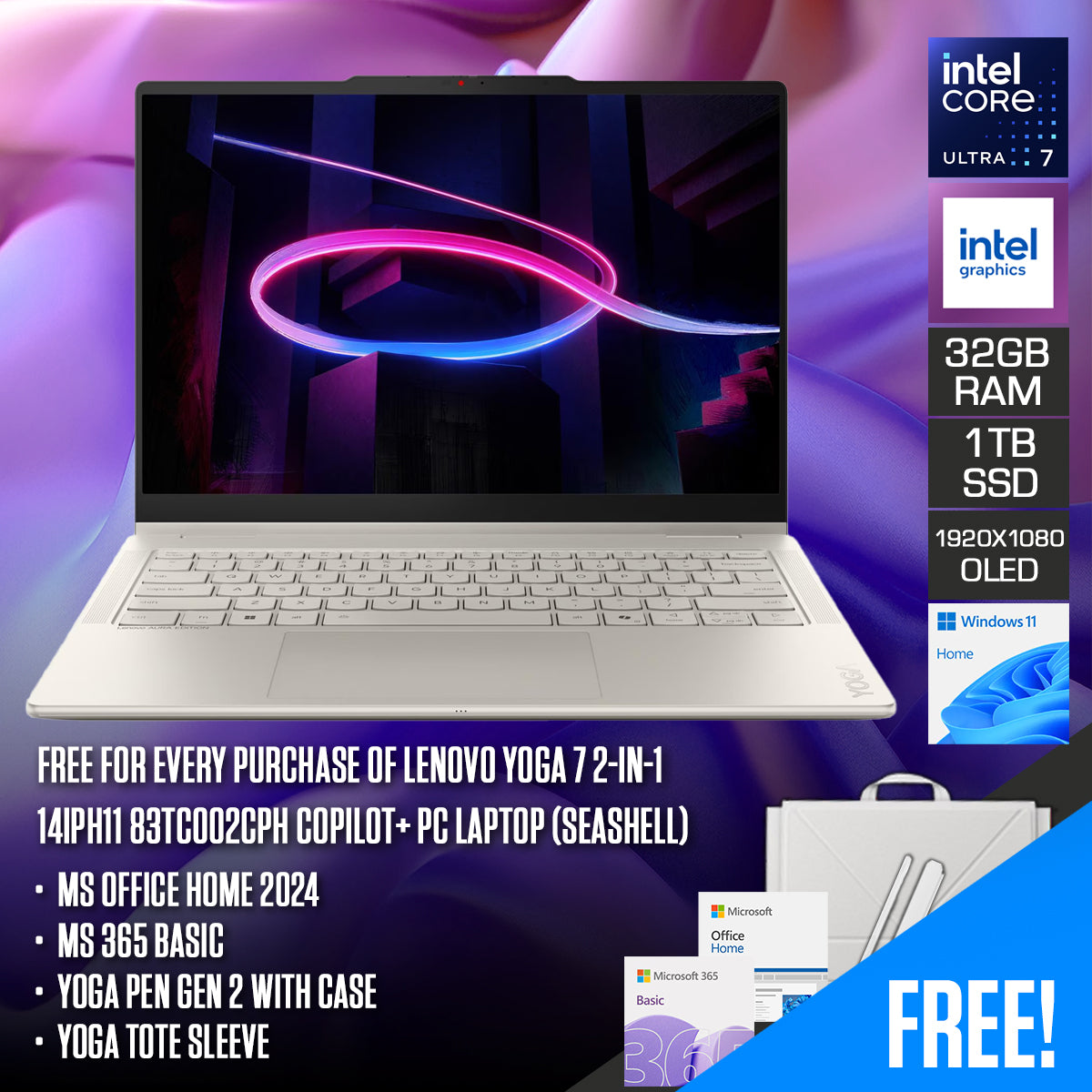 Lenovo Yoga 7 2-in-1 14IPH11 83TC002CPH Copilot+ PC Laptop (Seashell) | DataBlitz