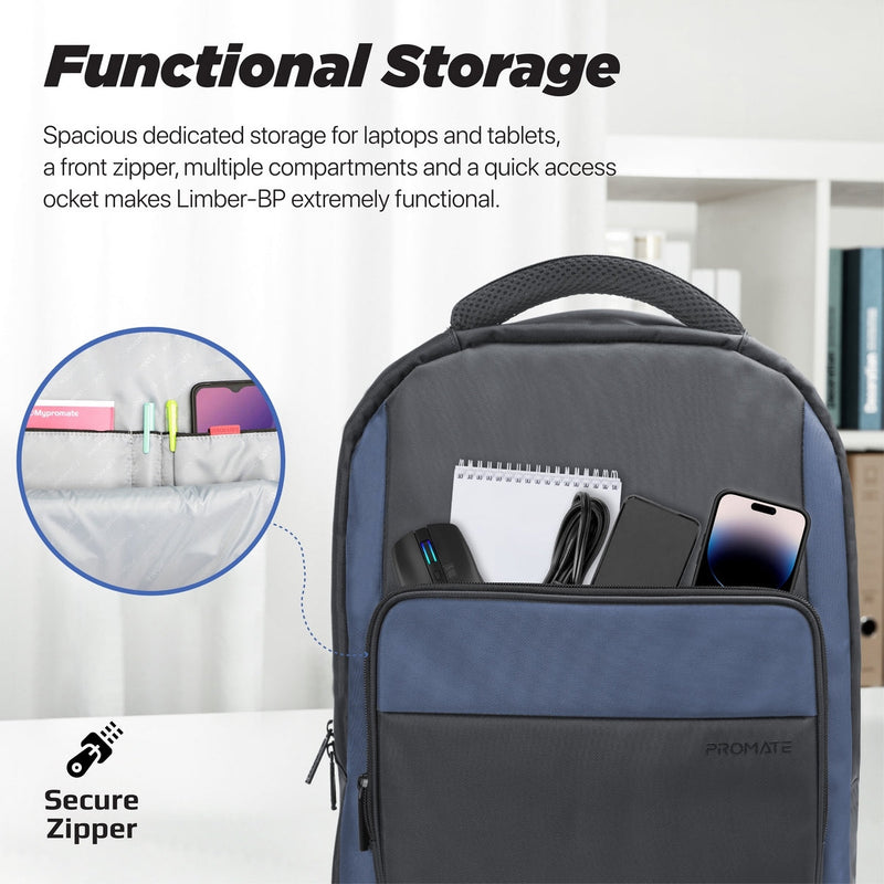 Promate Limber-BP Large Capacity Backpack with Multiple Compartments