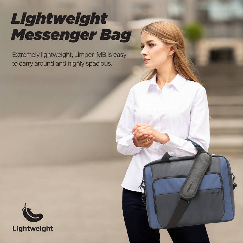 Promate Limber-MB 15.6" Large Capacity Messenger Bag Water Resistant With Multiple Compartments (Black)