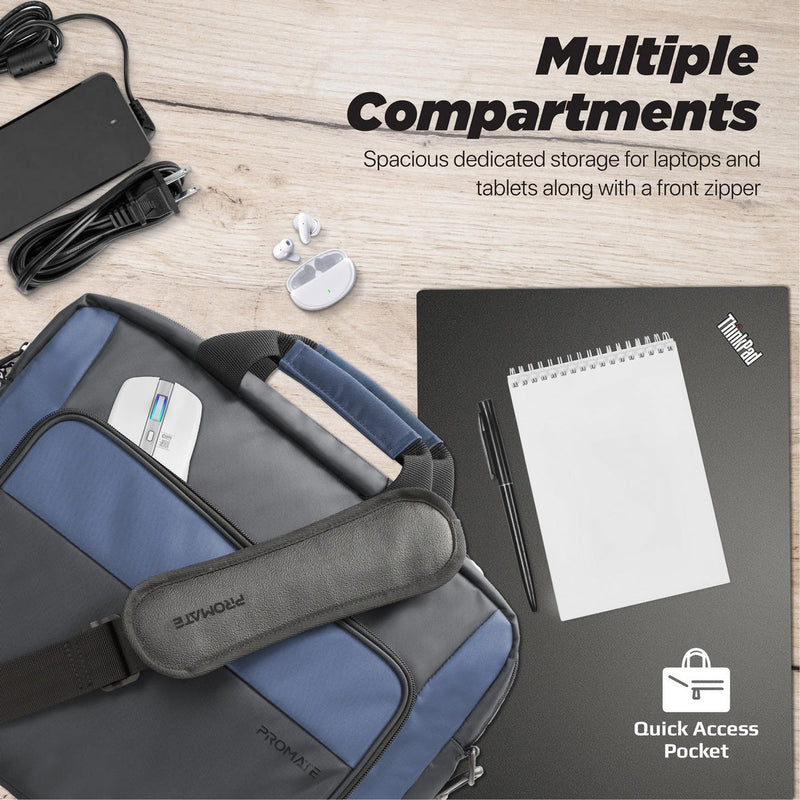 Promate Limber-MB 15.6" Large Capacity Messenger Bag Water Resistant With Multiple Compartments (Black)