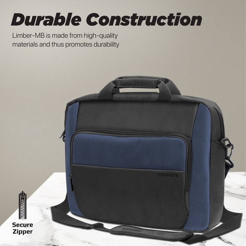 Promate Limber-MB 15.6" Large Capacity Messenger Bag Water Resistant With Multiple Compartments (Black)