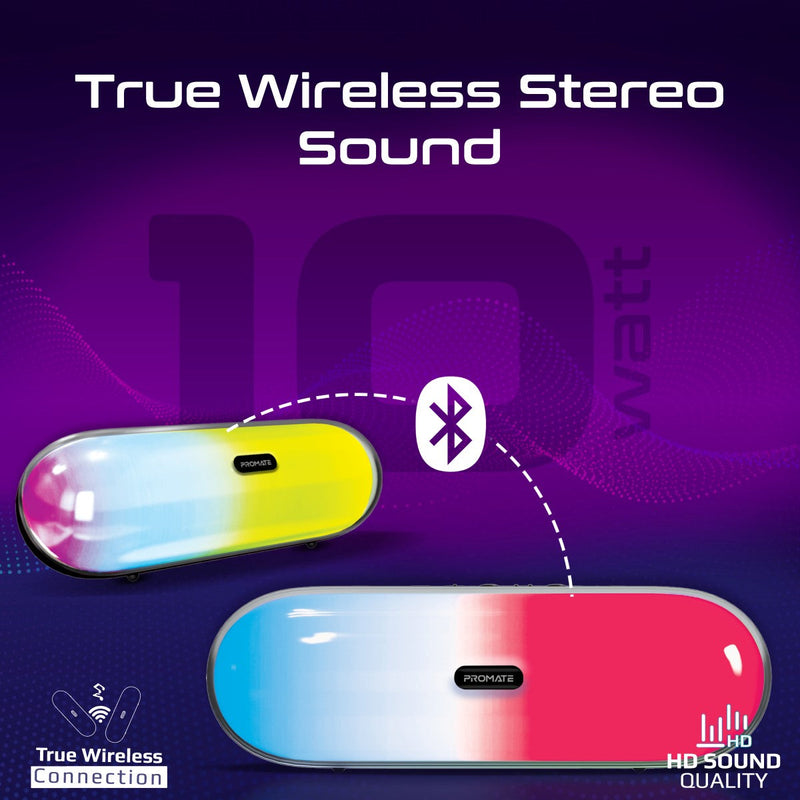 Promate LumiBar LumiSound High Fidelity True Wireless Bluetooth v5.3 Speaker