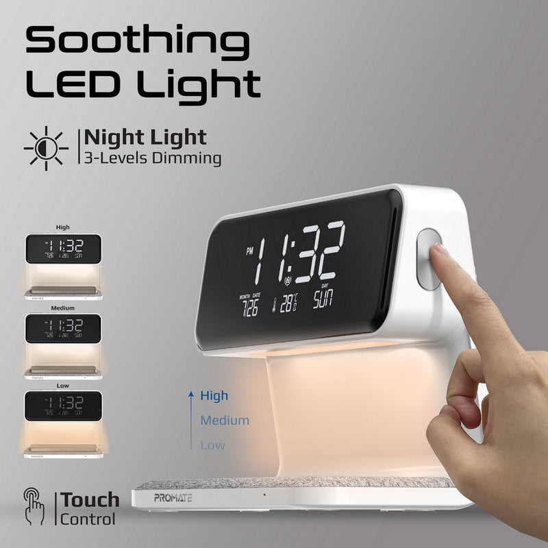 Promate Lumix-15W 3-in-1 Multi-Function LED Alarm Clock w/ 15W Wireless Charger