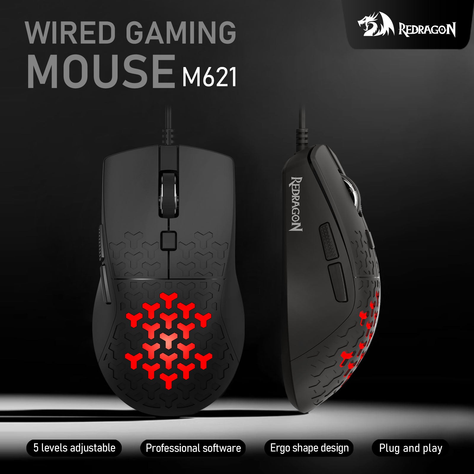 Redragon Avalon M621 10000DPI Wired Gaming Mouse (Black)