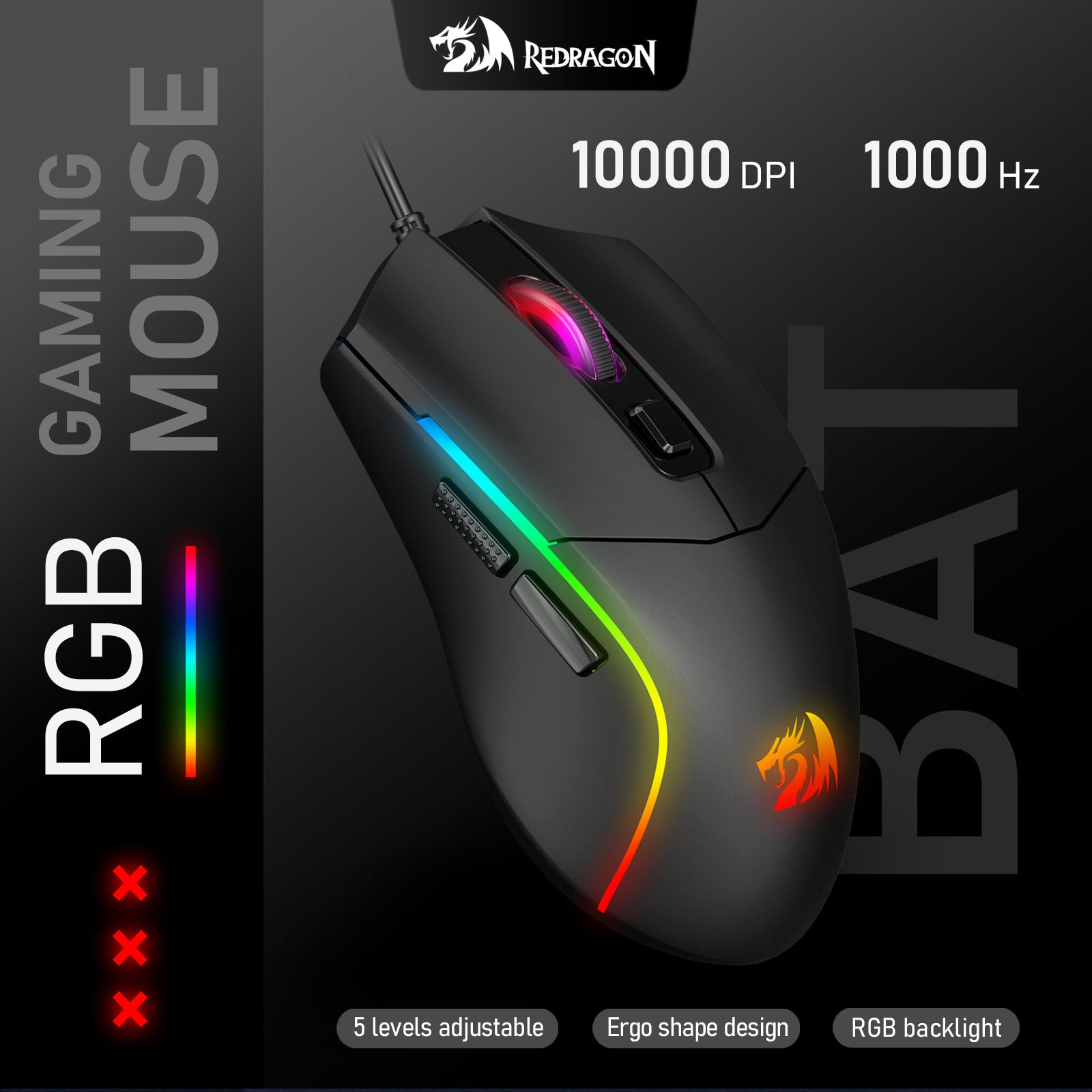 Redragon Bat M731 RGB 10000DPI Wired Gaming Mouse (Black)