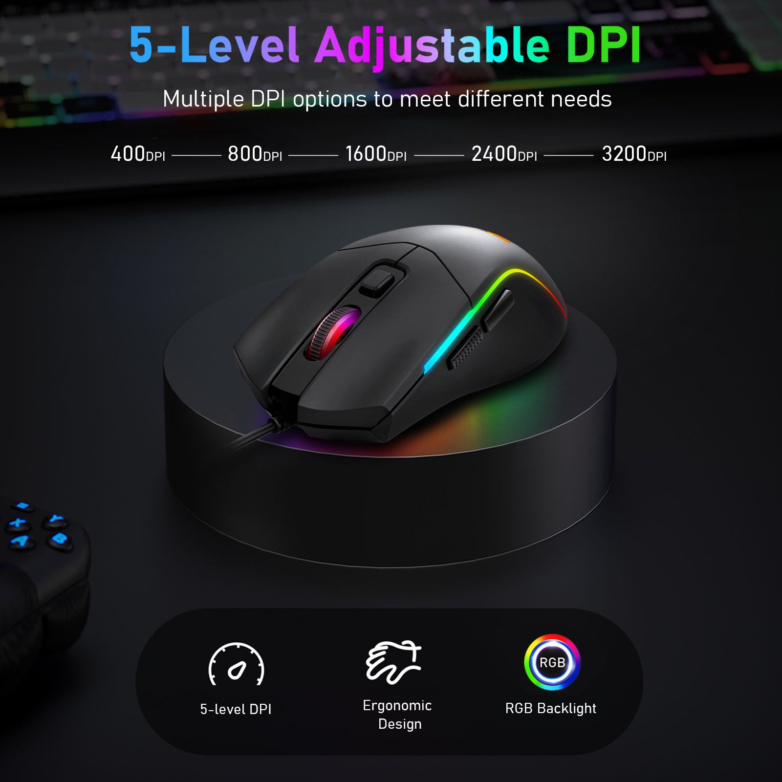 Redragon Bat M731 RGB 10000DPI Wired Gaming Mouse (Black)