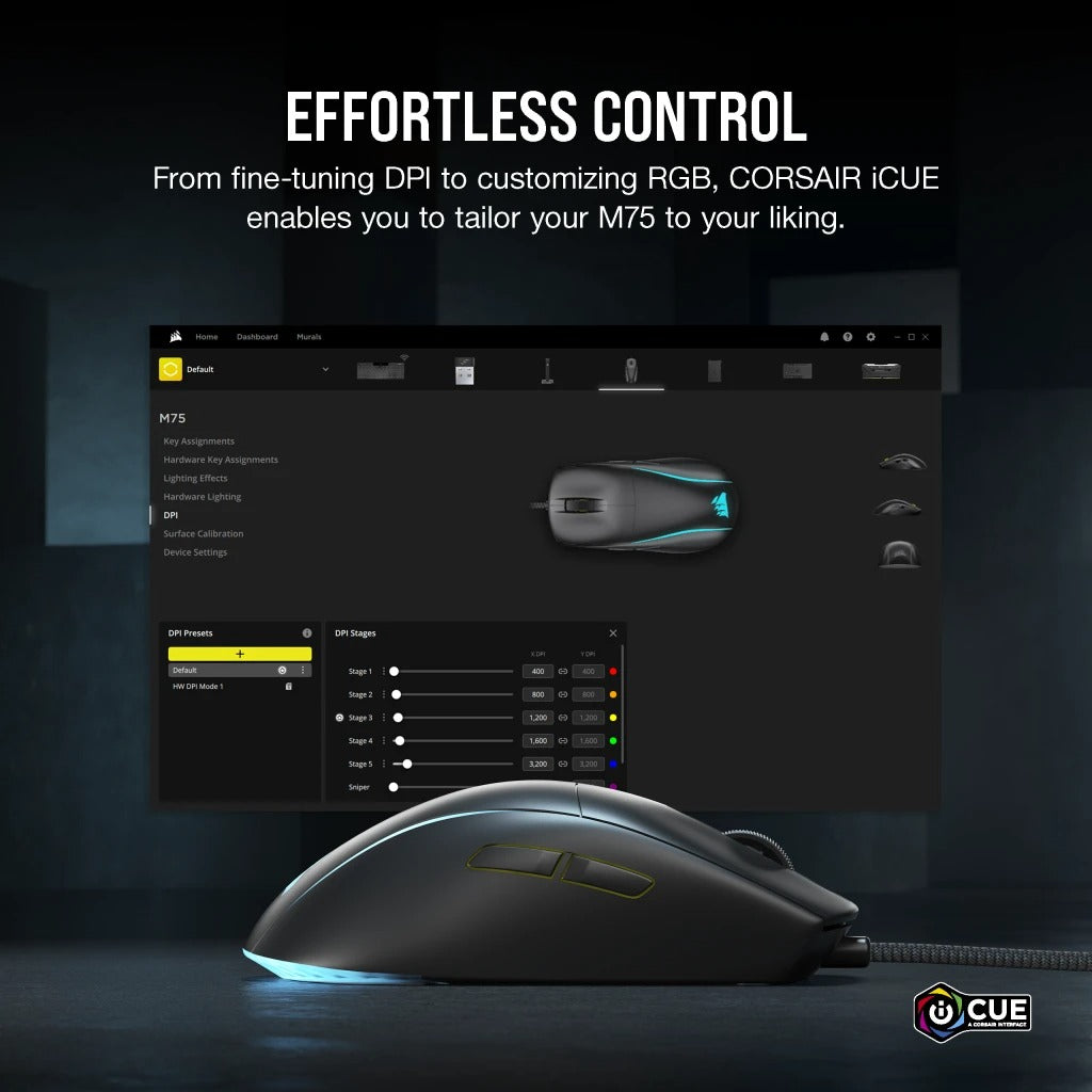 Corsair M75 Lightweight RGB Gaming Mouse (Black)