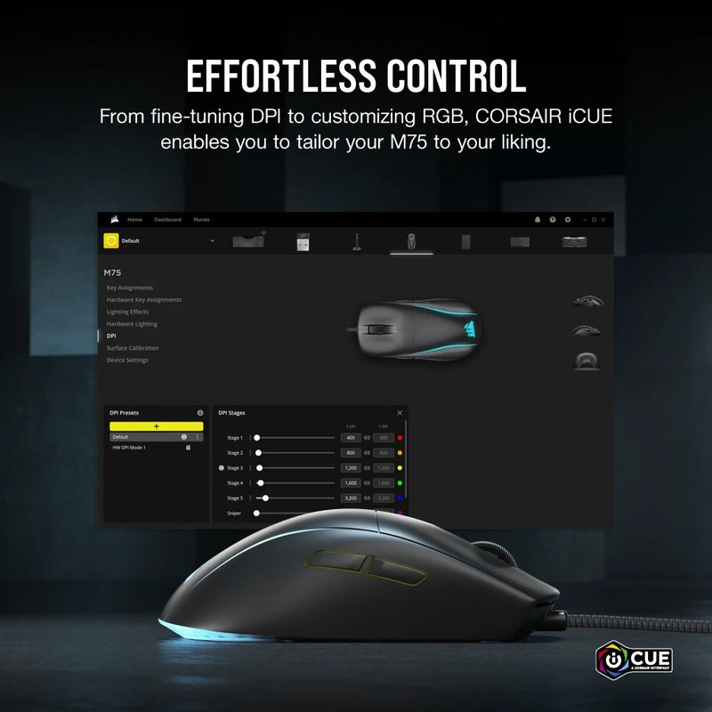 Corsair M75 Lightweight RGB Gaming Mouse (Black)